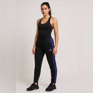 Adidas Black Joggers Purple Stripes Tiro Climacool Zipper Pockets & Zip Ankles